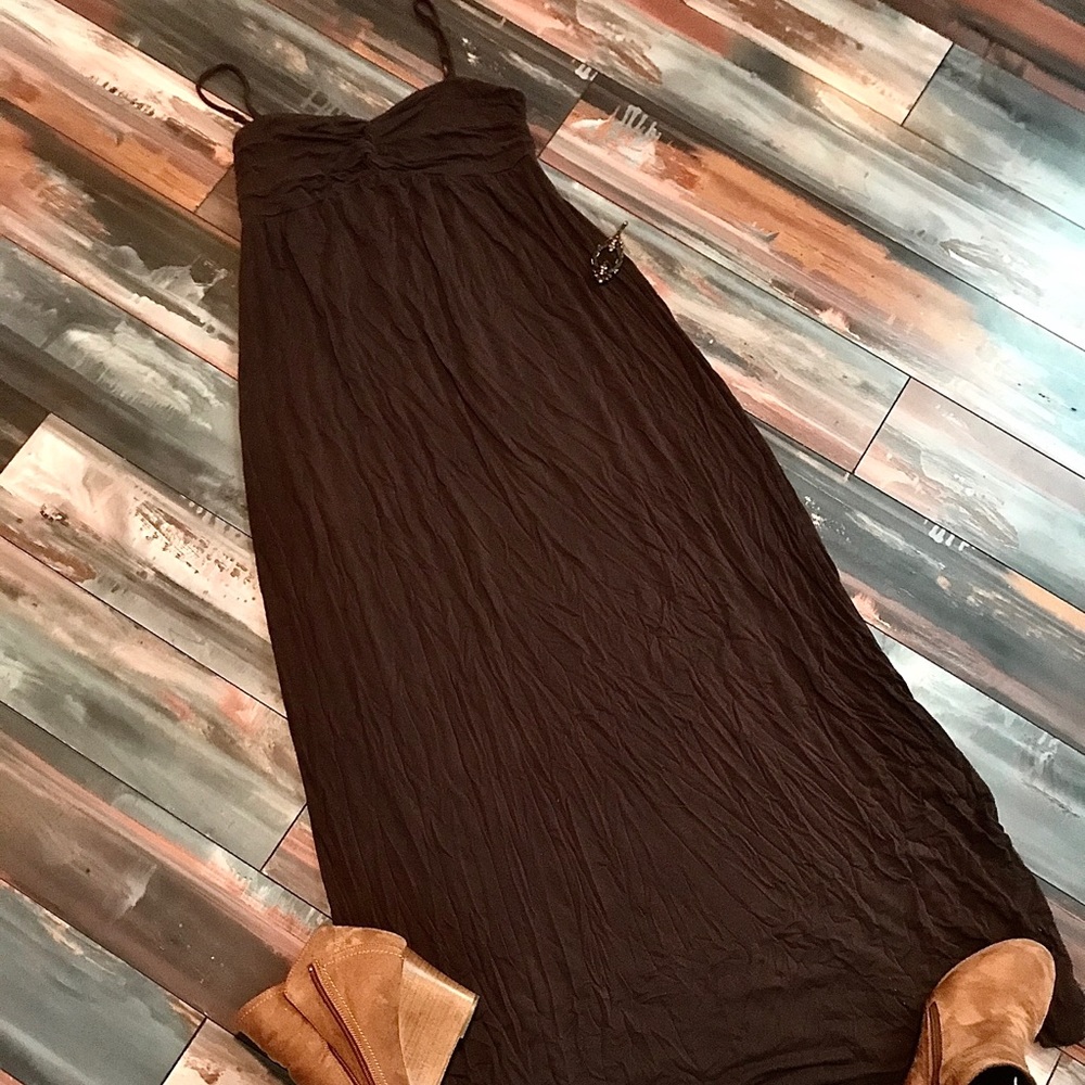 Brown Maxi Dress with Spaghetti Straps